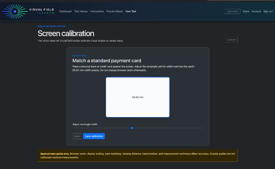 Visual Field Tracker - Screen calibration